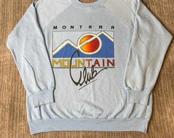 Vintage 1980s Montana Mountain Club Sweatshirt – L XL – Outdoor Scenic Graphic Ski Lodge Tourist Pullover