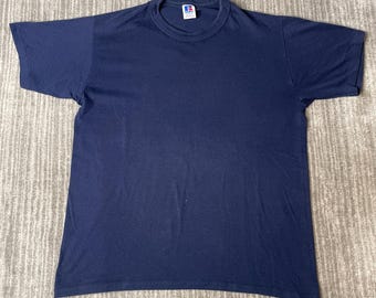 Vintage 1990s Russell Athletic T Shirt – M – Made in USA Blank Navy Tee – Minimalist Single Color Essential Shirt