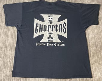 Camiseta vintage Fruit of the Loom de los años 2000 con estampado gráfico – Talla 2XL – Camiseta motera East Choppers – Estilo urbano con estampado de motocicleta en negro
