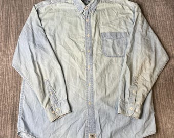 Vintage 1990s County Seat Button Up Shirt – XL – Light Wash Denim Oxford Casual Workwear Jeanswear Shirt