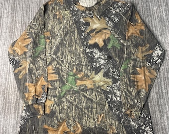 Vintage 90s Jerzees Outdoors Camo Shirt – L – Mossy Oak Realtree Long Sleeve Tee – Hunting Camouflage Streetwear