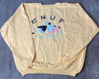 Vintage 1990s E.N.U.F Sweatshirt – M – Cream Graphic Crewneck – Pastel Abstract Internationale Pullover