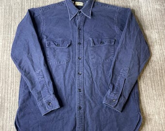 Vintage 1980s LL Bean Chamois Shirt – 16.5 – Blue Cotton Button Down – Freeport Maine Workwear Shirt