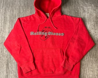 Vintage 2000s Rockmore Hoodie – L – Rolling Stones Graphic Sweatshirt – Red Band Logo Pullover