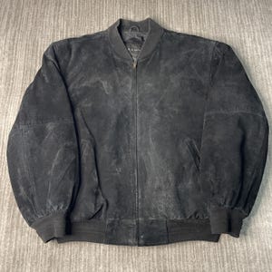 Vintage 90s Croft & Barrow Leather Jacket – L – Black Genuine Leather Bomber – Minimalist Zip Up – Classic Streetwear