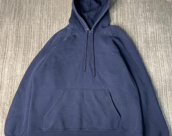Sudadera con capucha de forro polar Foot Locker vintage de los años 90 (XL), color azul marino, estilo deportivo, ropa urbana minimalista, sudadera clásica para gimnasio.