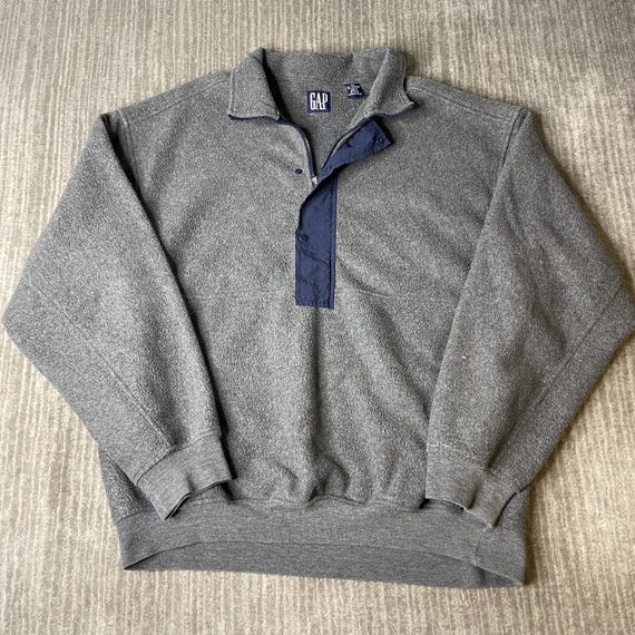 Vintage 1990s GAP Fleece Pullover – XL – Gray Quarter Snap Sweatshirt – Minimalist Outdoor Casual Layer