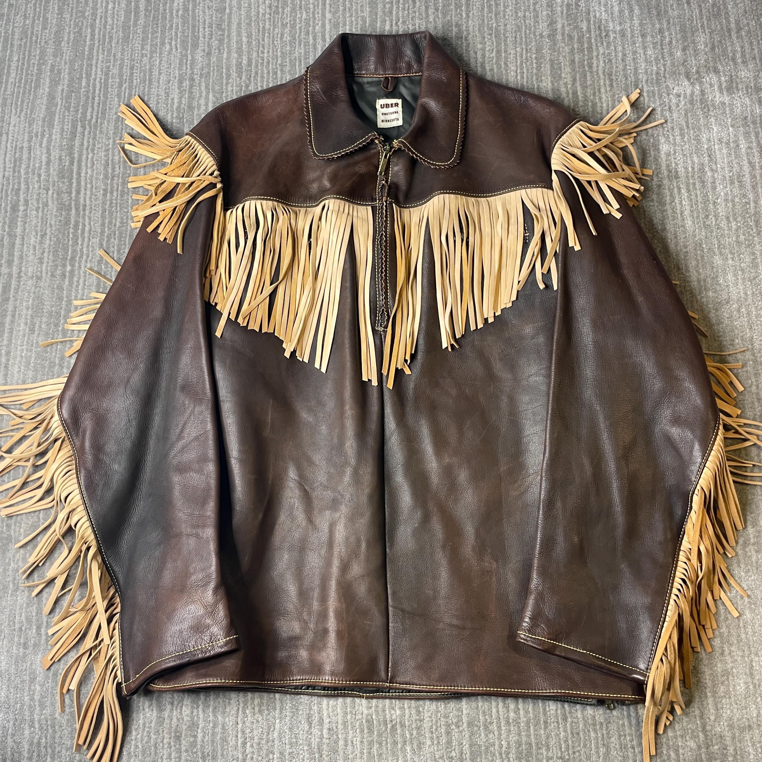 60s 70s UBER OWATONNA フリンジレザージャケット Uber Leather Jacket - Etsy