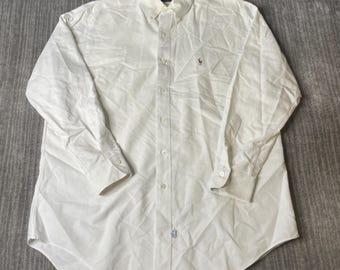 Vintage 2000s Ralph Lauren Shirt – 17.5 33 – White Oxford Button Down Classic Pony Dress Shirt