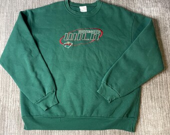 Vintage 2000s Minnesota Wild Crewneck Sweatshirt – XL – NHL Hockey Pullover – Green Embroidered Fan Apparel
