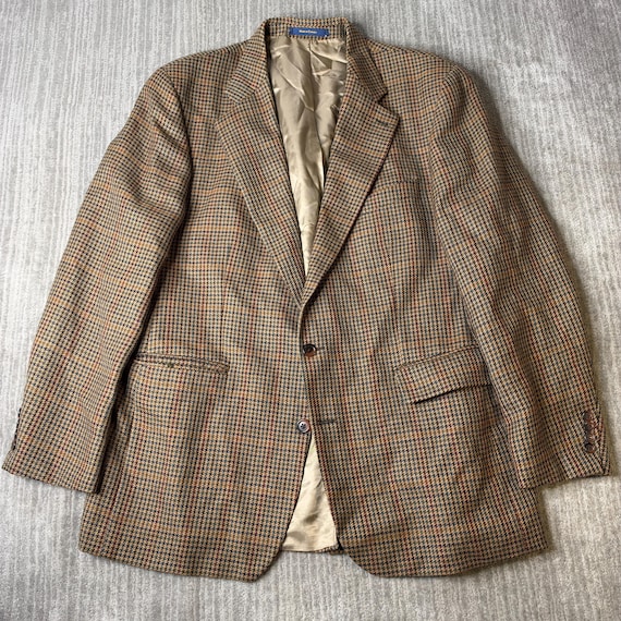 Chaps Ralph Lauren, Vintage 1990s Chaps Ralph Lauren Wool Blazer – 46 – Brown Houndstooth Plaid Sport Coat – Made in Canada – Heritage Preppy Tailoring