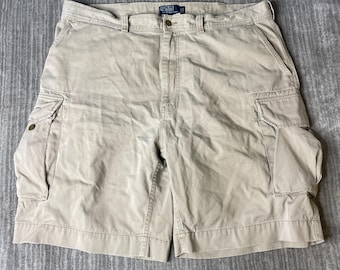 Vintage 1990s Polo Ralph Lauren Cargo Shorts – W42 – Khaki Cotton Utility Shorts – Baggy Safari Hiking Outdoor Military Style