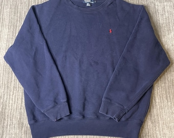 Vintage 2000s Polo Ralph Lauren Sweatshirt – L – Navy Embroidered Pony Crewneck Fleece Pullover Preppy