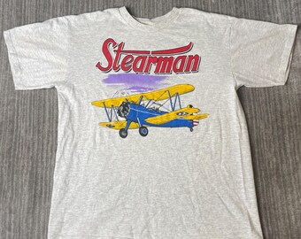 Vintage 1990s Stearman T Shirt – L – Boeing Biplane Aviation Graphic Tee Air Show Pilot Aircraft Shirt