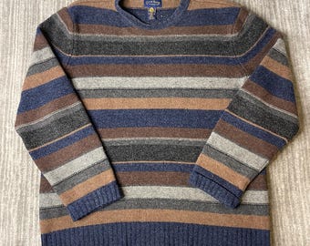 Jersey de lana de cordero estilo Club Room de los años 90 – Talla L – Jersey de punto de lana a rayas – Jersey de invierno informal estilo abuelo