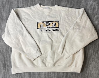 Vintage 1990s Looney Tunes Taz Sweatshirt – XL – Embroidered Tasmanian Devil Cartoon Crewneck Pullover