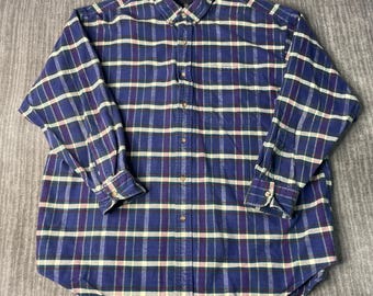 Vintage 1990s Deep Country Plaid Flannel Shirt – XL – USA Made Cotton Button Up – Classic Outdoor Workwear