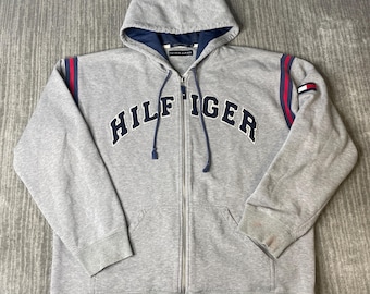 Vintage 2000s Tommy Hilfiger Hoodie – XL – Full Zip Spell Out Sweatshirt Flag Logo Athletic Streetwear