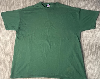 Vintage 1990s Russell Athletic Blank T Shirt – XL – Forest Green Made USA Tee – Minimalist Streetwear Essential