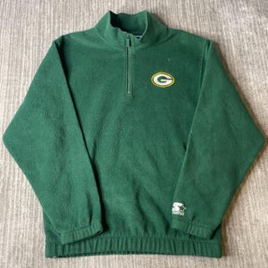 Vintage 1990s Green Bay Packers Starter Fleece – M – NFL Football Quarter Zip Pullover – Green Embroidered Logo Jacket