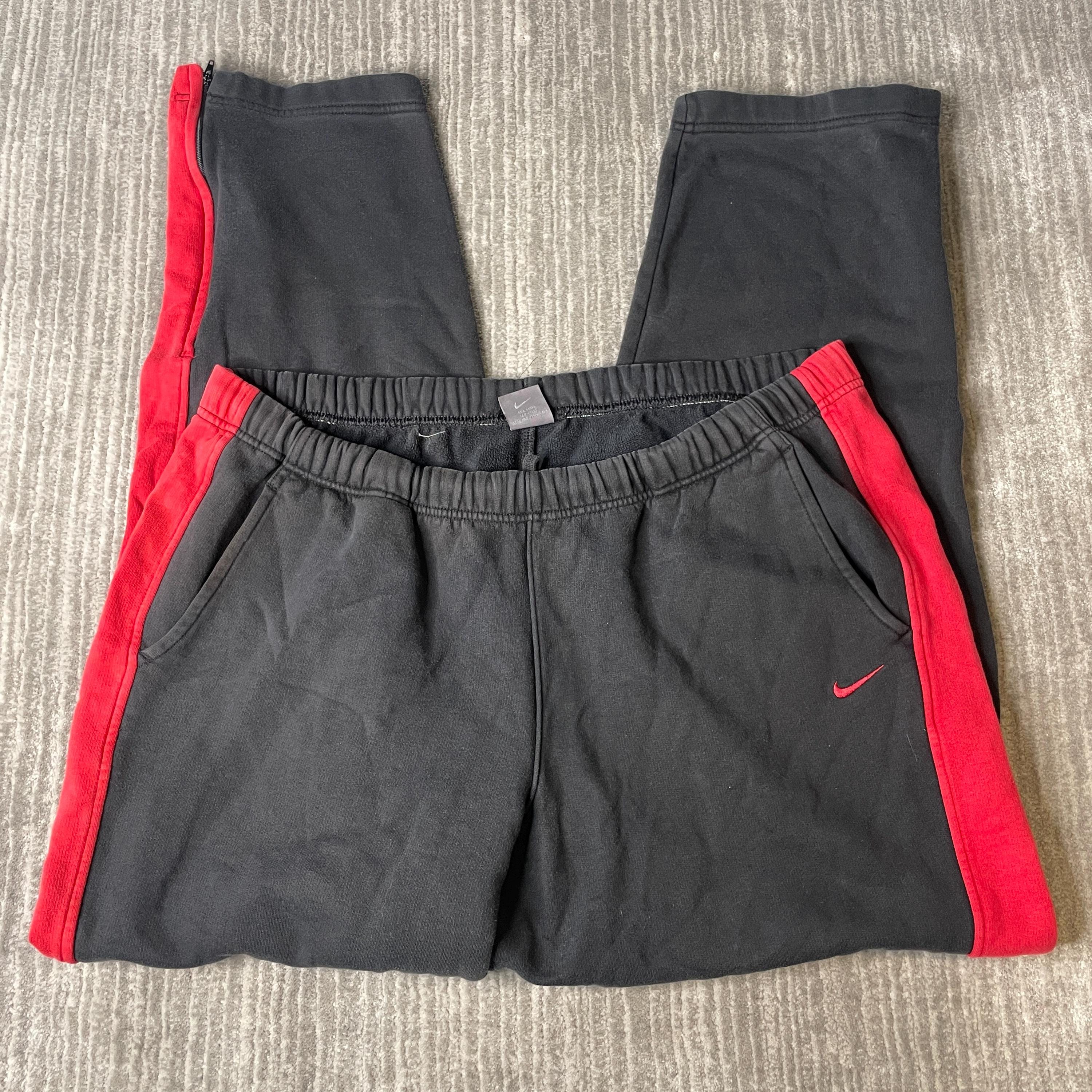 Vintage 2000s Nike Sweatpants – XL – Black Red Side Stripe Joggers