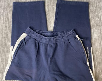 Vintage 2000s Nike Sweatpants – XL – Navy Fleece Joggers Athletic Sportswear Embroidered Swoosh Lounge Pants