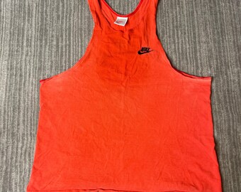 Vintage 1990s Nike Tank Top – M 38–40 – Made in USA Red Cotton Muscle Shirt – Embroidered Logo Athletic Streetwear