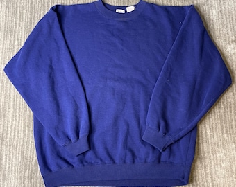 Vintage 1990s GAP Sweatshirt – M – Royal Blue Blank Crewneck Pullover – Minimal Logo Cotton Blend Basic Sweatshirt