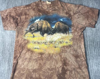 Vintage 2000s The Mountain Buffalo T Shirt – XL – Tie Dye Wildlife Graphic Tee – Bison Nature Animal Print Shirt