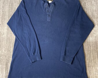 Vintage 1990s Eddie Bauer Henley Shirt – XL Tall – Navy Blue Cotton Long Sleeve USA Made Basic Top