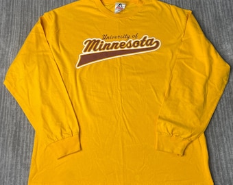 Vintage 2000s University of Minnesota Long Sleeve T Shirt – XL – College Graphic Tee – Yellow Gophers Spellout – NCAA Style