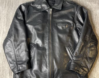 Vintage 1990s Wilsons Leather Jacket – L – Black Genuine Leather Thinsulate Lined – Minimalist Moto Bomber Zip Coat