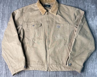 Vintage 1990s Ralph Lauren Jacket – Polo Country Khaki Workwear Jacket – Corduroy Collar USA Made Utility Coat