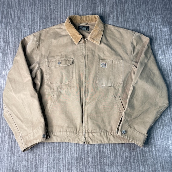 Vintage 1990s Ralph Lauren Jacket – Polo Country Khaki Workwear Jacket – Corduroy Collar USA Made Utility Coat