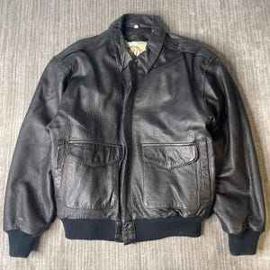 Vintage 1980s Global Identity G-III Leather Jacket – S – Black Aviator Bomber – Made in Korea Flight Coat with Map Lining