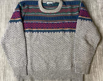 Vintage 1990s Fieldmaster Wool Sweater – M – Fair Isle Nordic Knit Pullover – Ski Lodge Winter Jumper Wool Blend