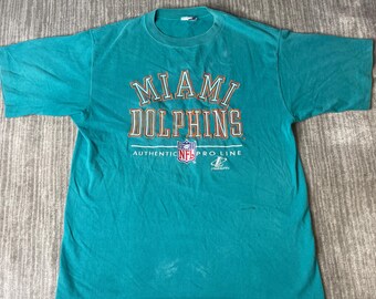 Vintage 1990s Logo Athletic Miami Dolphins T-Shirt – Teal NFL Football Graphic Tee – Faded Distressed Single Stitch Style Shirt