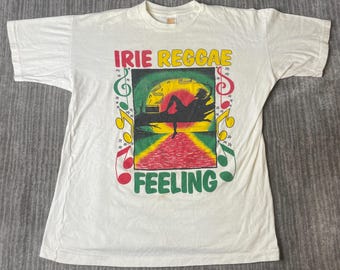 Vintage 1990s Sun Island Graphic T Shirt – L – Irie Reggae Feeling Jamaica Music Rasta Single Stitch Tee