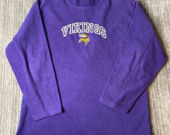 Vintage 2000s The Edge Minnesota Vikings Fleece Pullover – L – Purple NFL Football Embroidered Logo – Retro Football Sweatshirt
