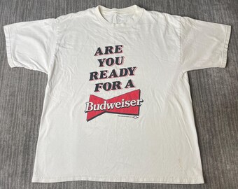 Vintage 1990s Budweiser T Shirt – XL – Are You Ready For A Budweiser Beer Advertising Graphic Promo Tee USA