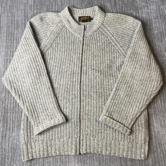 Vintage 1990s Eddie Bauer Wool Blend Sweater – S – Gray Full Zip Ribbed Cardigan – Chunky Outdoor Knit – Minimalist Winter Jacket