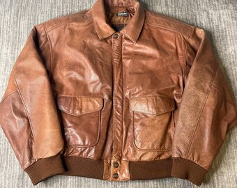 Vintage 1990s Adventure Bound Leather Jacket – XL – Thinsulate Insulated Brown Bomber Coat Rugged Outdoors