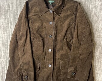 Vintage 2000s Lauren Jeans Company Corduroy Jacket – 1X – Brown Lined Chore Coat – Ralph Lauren Plus Size Preppy Barn Jacket