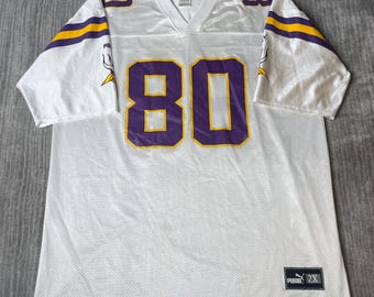 Vintage 1990s Puma Minnesota Vikings Cris Carter Jersey – 2X – #80 White Purple Football Mesh – Oversized NFL Sportswear