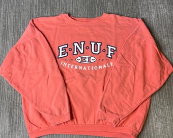 Vintage 1990s ENUF International Sweatshirt – M – Coral Orange Spell Out Crewneck – Made in USA Cotton Pullover