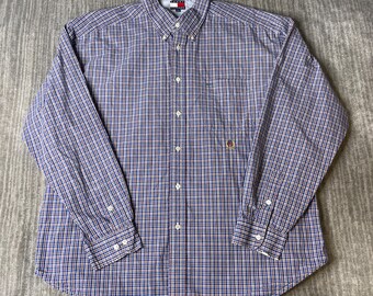 Vintage 1990s Tommy Hilfiger Button Up Shirt – XL – Multicolor Check Oxford – Classic Preppy Americana