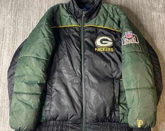 Vintage 1990s Pro Player Green Bay Packers Puffer Jacket – M – NFL Experience Insulated Coat – Green Black Football Outerwear