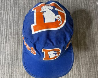 Vintage 1990s Denver Broncos Hat – M/L – USA Made NFL Football Cap – All Over Logo Blue Orange Sportswear