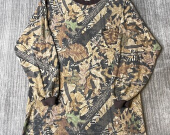 Vintage 1990s Trail Crest Shirt – XL – Camo Long Sleeve Pocket Tee – Realtree Style Hunting Outdoor Top