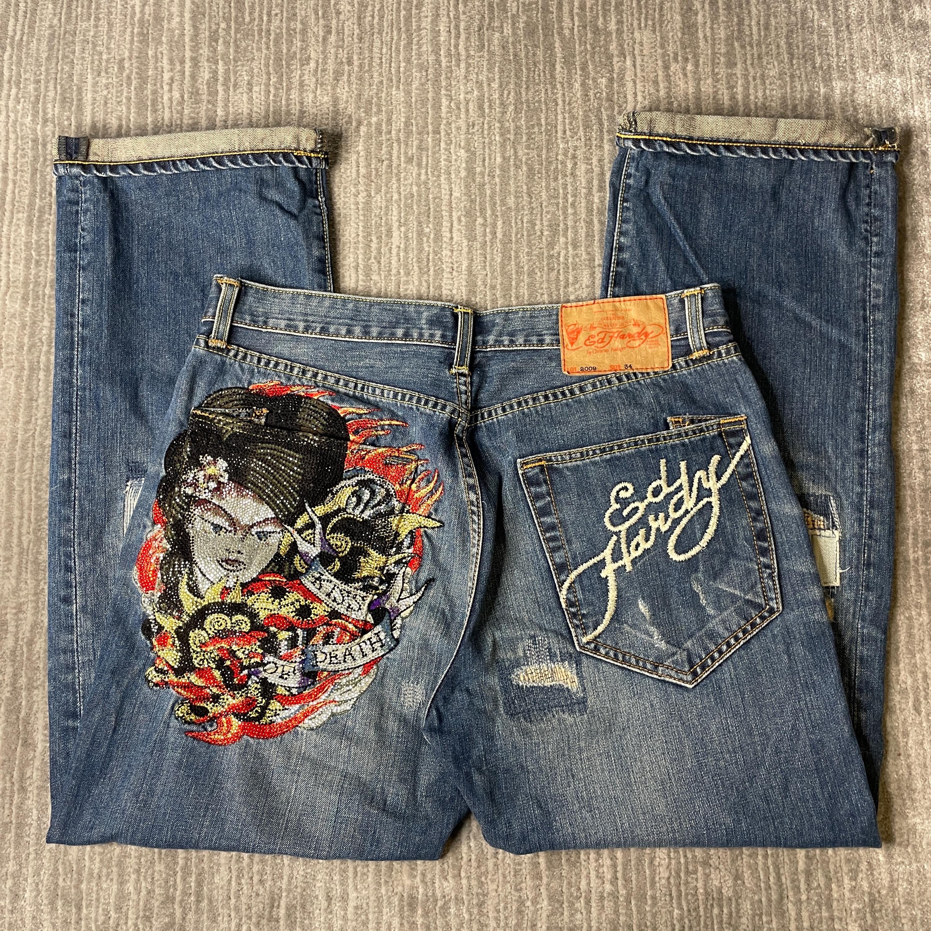【新品タグ付き】Ed Hardy刺繍デニムパンツ サイズ34 Ed hardy jeans - Etsy 日本